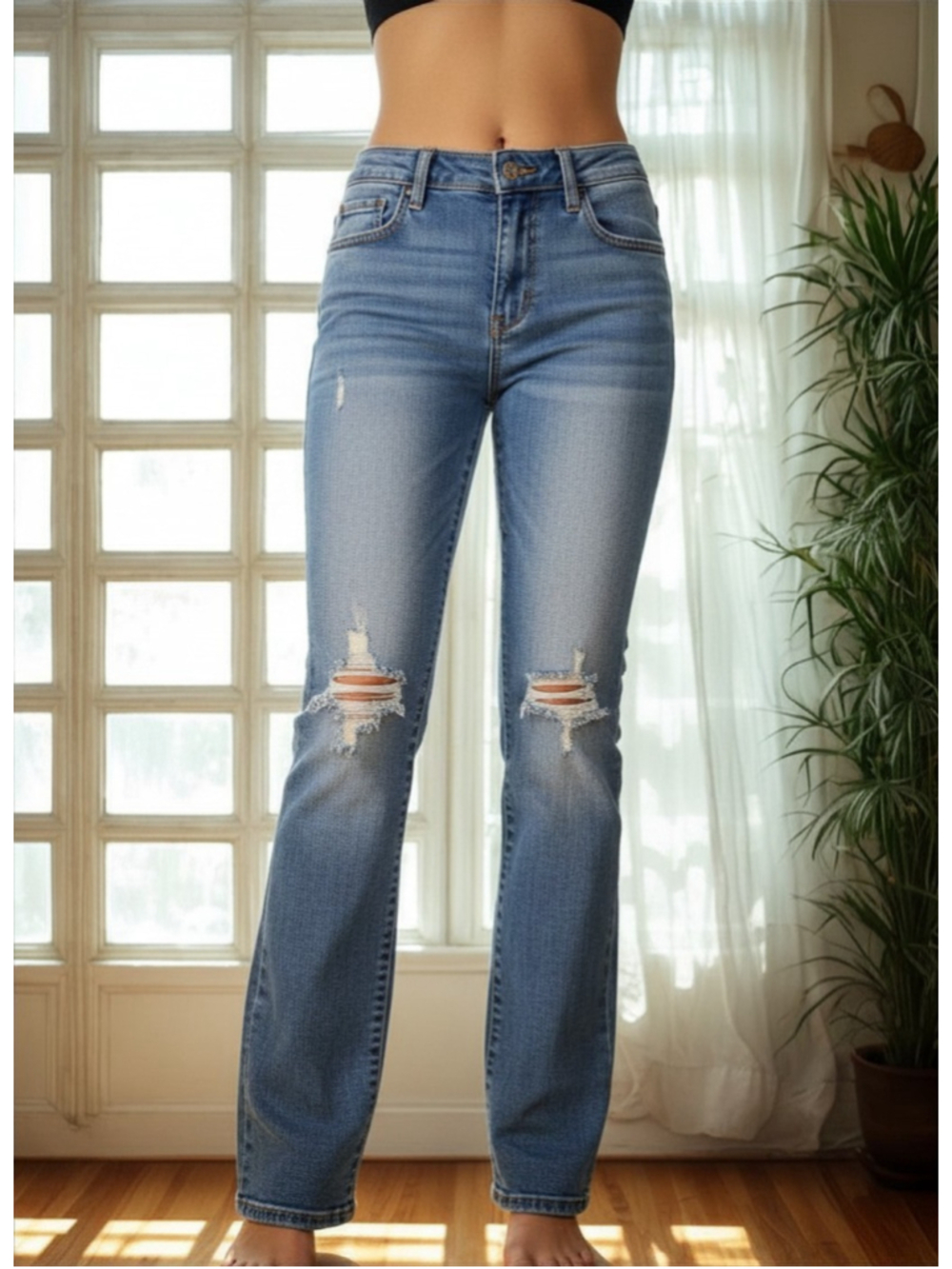 Ibiza Women's High Rise Push-Up Jeans Blue Size 3 Refuge Girls Distresse Denim